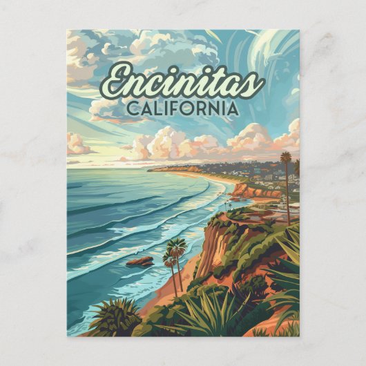 エンシニタスカリフォルニアサンディエゴビーチヴィンテージ ポストカード (正面)
