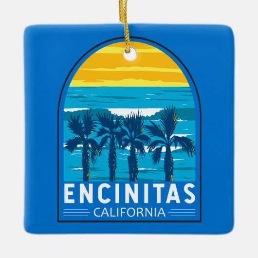 エンシニタスカリフォルニアトラベルアートヴィンテージ セラミックオーナメント (正面)