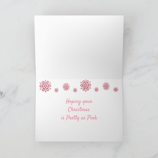 エンジェかわいらしルを背にしたピンクのクリスマスカード シーズンカード (内部)