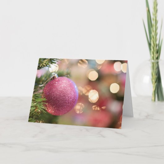 エンジェかわいらしルを背にしたピンクのクリスマスカード シーズンカード (正面)