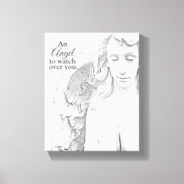 エンジェルあなたを見守るBlk Wht Sketch Canvas Art キャンバスプリント