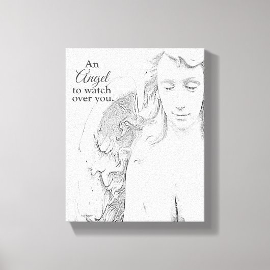 エンジェルあなたを見守るBlk Wht Sketch Canvas Art キャンバスプリント (正面)