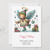 エンジェルお洒落オンアイススケートイラストレーションハッピー シーズンカード (正面)