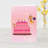 エンジェルお誕生日ケーキ折り畳みグリーティングカード カード (黄色い花)