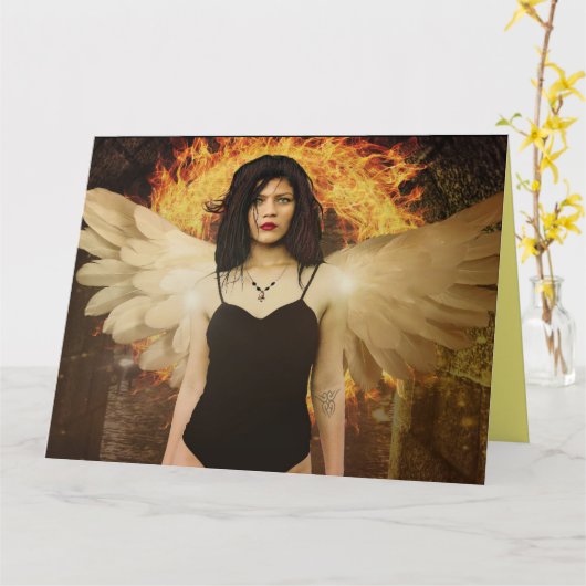 エンジェルかわいらしガールアートファンタジー誕生日カード カード (黄色い花)