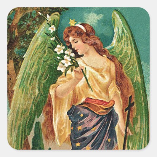 エンジェルがフローラ枝を持つ スクエアシール (正面)