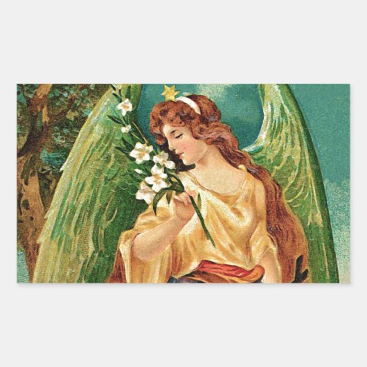 エンジェルがフローラ枝を持つ 長方形シール (正面)