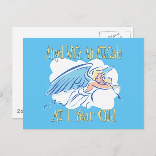 エンジェルとアティートメント1歳の誕生日 ポストカード (正面/裏面)