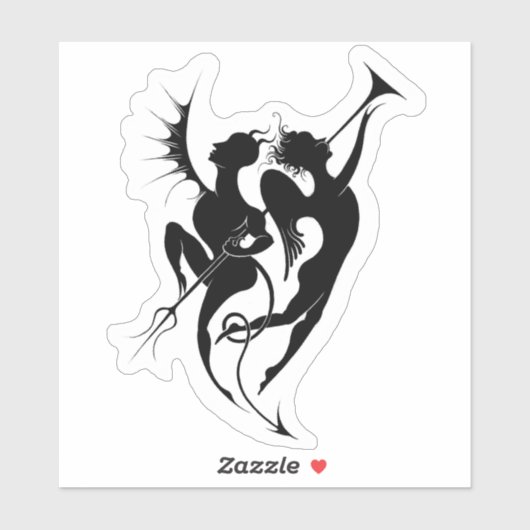 エンジェルと悪魔のシルエットビニールステッカー シール (シート)