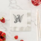 エンジェルアルファベットAイニシャル後者ウイングハロー 縁ありカクテルナプキン (インサイチュ)