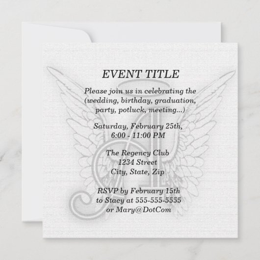 エンジェルアルファベットAイニシャル後者翼ハロ 招待状 (正面)