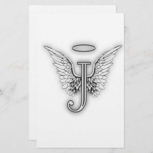 エンジェルアルファベットJイニシャルレター翼ハロ 便箋 (正面/裏面)