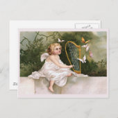 エンジェルアンドハープヴィンテージイラストレーション ポストカード (正面/裏面)