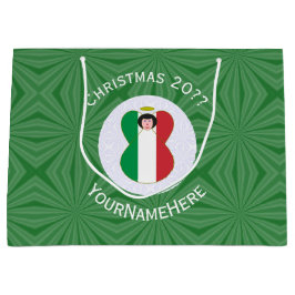 エンジェルイタリアンクリスマス国旗パーソナライズされた ラージペーパーバッグ