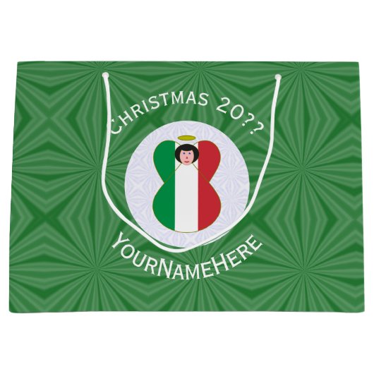 エンジェルイタリアンクリスマス国旗パーソナライズされた ラージペーパーバッグ (正面)