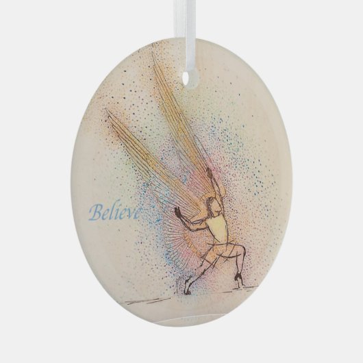 エンジェルインスピレーション – ラウンドグラス感動的 ガラスオーナメント (正面右)