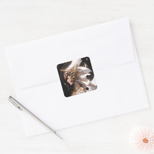 エンジェルインホワイトアーマーファンタジーアート スクエアシール (封筒)