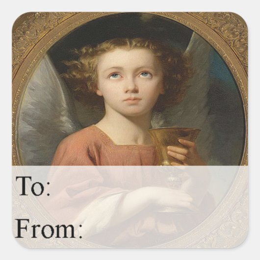 エンジェルウィズチャリスヴィンテージクリスマスギフトラベル スクエアシール (正面)