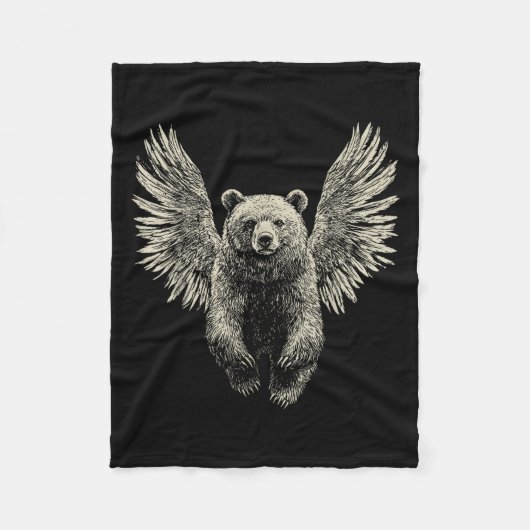 エンジェルウィングスとクマレトロ野生動物のアートワーク フリースブランケット (正面)