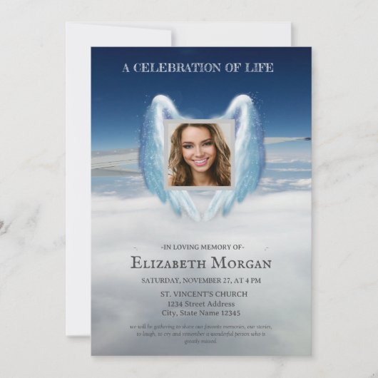 エンジェルウィングスカイお祝いの人生 招待状 (正面)