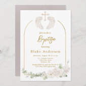 エンジェルウィングスクロス金ゴールドベビーバプテスマ 招待状 (正面/裏面)