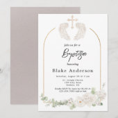 エンジェルウィングスクロス金ゴールドベビーバプテスマ 招待状 (正面/裏面)