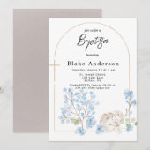 エンジェルウィングスクロス金ゴールドベビーバプテスマ 招待状 (正面/裏面)