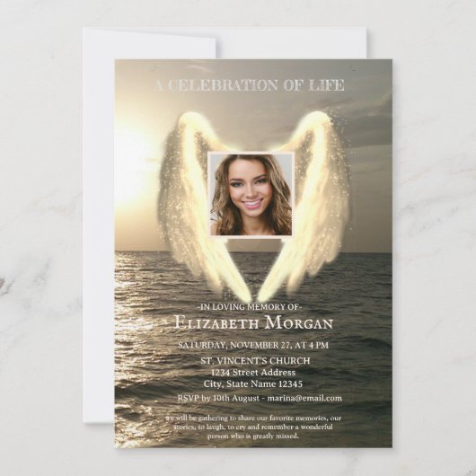 エンジェルウィングスシーサンセットフォトお祝いオブライフ 招待状 (正面)