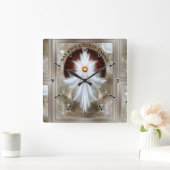 エンジェルウィングスノーフレークメリークリスマス スクエア壁時計 (ホーム)