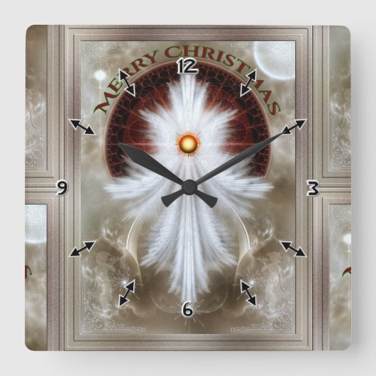 エンジェルウィングスノーフレークメリークリスマス スクエア壁時計 (正面)