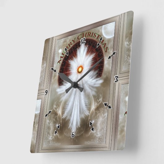 エンジェルウィングスノーフレークメリークリスマス スクエア壁時計 (傾斜)