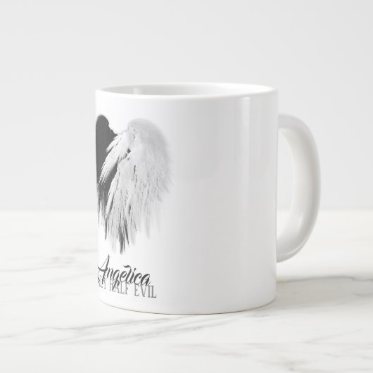 エンジェルウィングスハートブラック+ホワイトのみハーフおもしろいイビル ジャンボコーヒーマグカップ (正面右)