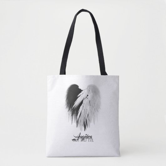 エンジェルウィングスハートブラック+ホワイトのみハーフおもしろいイビル トートバッグ (正面)