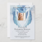 エンジェルウィングスフォトブルーお祝いオブライフ 招待状 (正面)