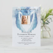 エンジェルウィングスフォトブルーお祝いオブライフ 招待状 (スタンド正面)