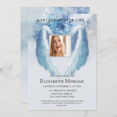 エンジェルウィングスフォトブルーお祝いオブライフ 招待状 (正面/裏面)