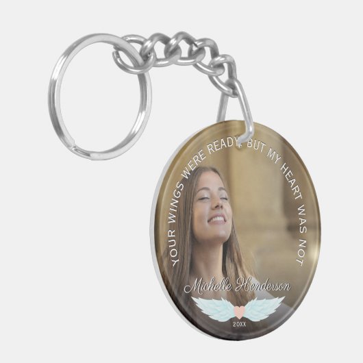 エンジェルウィングスメモリアル写真&悔やみや弔慰引用文 キーホルダー (正面左)