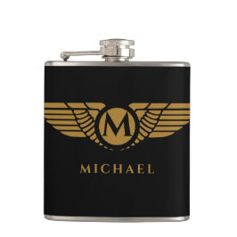 エンジェルウィングスヴィンテージゴールデンネームイニシャルモノグラム フラスク