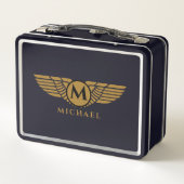 エンジェルウィングスヴィンテージゴールデンネームイニシャルモノグラム メタルランチボックス (裏面)