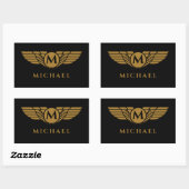 エンジェルウィングスヴィンテージゴールデンネームイニシャルモノグラム 長方形シール (シート)