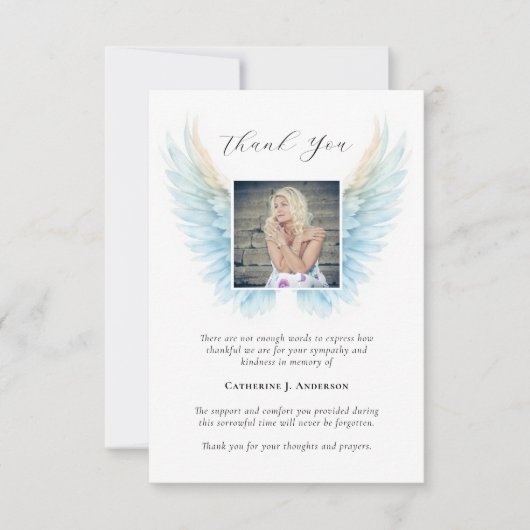 エンジェルウィングス写真悔やみや弔慰葬儀記念 サンキューカード (正面)