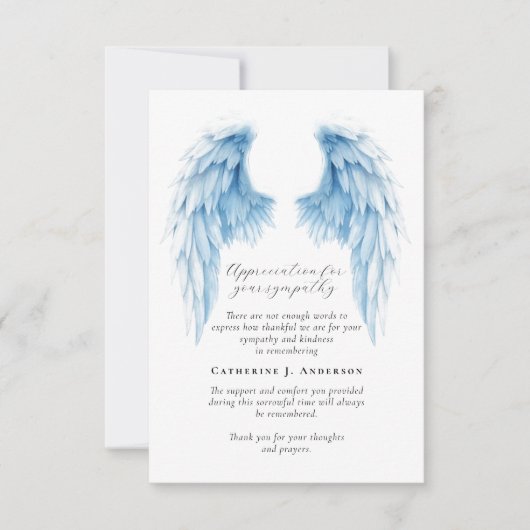 エンジェルウィングス写真悔やみや弔慰葬儀記念 サンキューカード (正面)