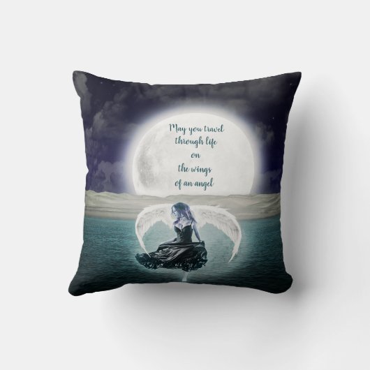 エンジェルウィングス引用文フルムーンオーバー海パーソナライズ クッション (裏面)