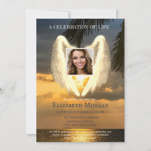エンジェルウィングス海サンセットフォトお祝いオブ・ライフ 招待状 (正面)