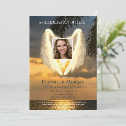 エンジェルウィングス海サンセットフォトお祝いオブ・ライフ 招待状 (スタンド正面)