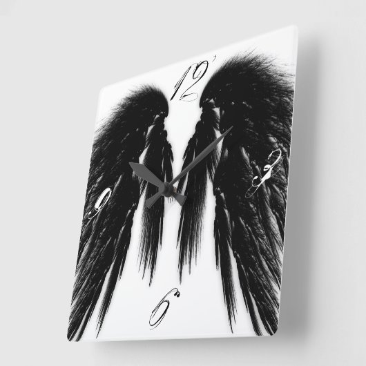 エンジェルウィングス白黒 スクエア壁時計 (傾斜)