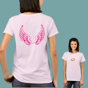 エンジェルウィングス(ピンク)フロントとバックT型 Tシャツ