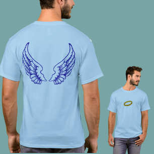 エンジェルウィングス(青)フロントとバックT型 Tシャツ