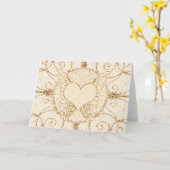 エンジェルウィングズとハート カード (黄色い花)