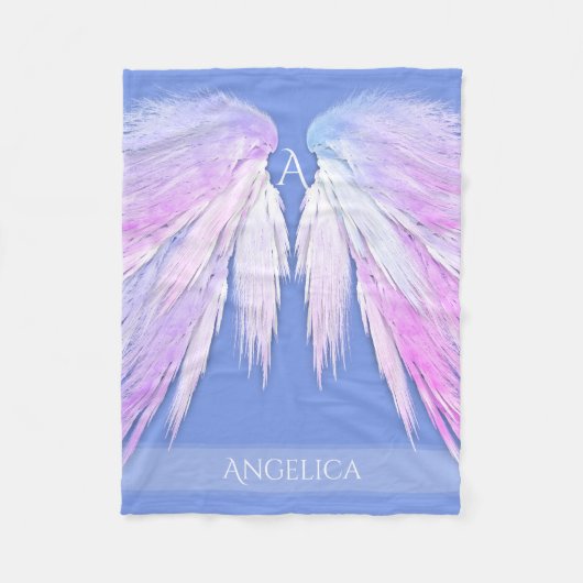 エンジェルウィングズモノグラムドリーミーピンクソフトブルー フリースブランケット (正面)